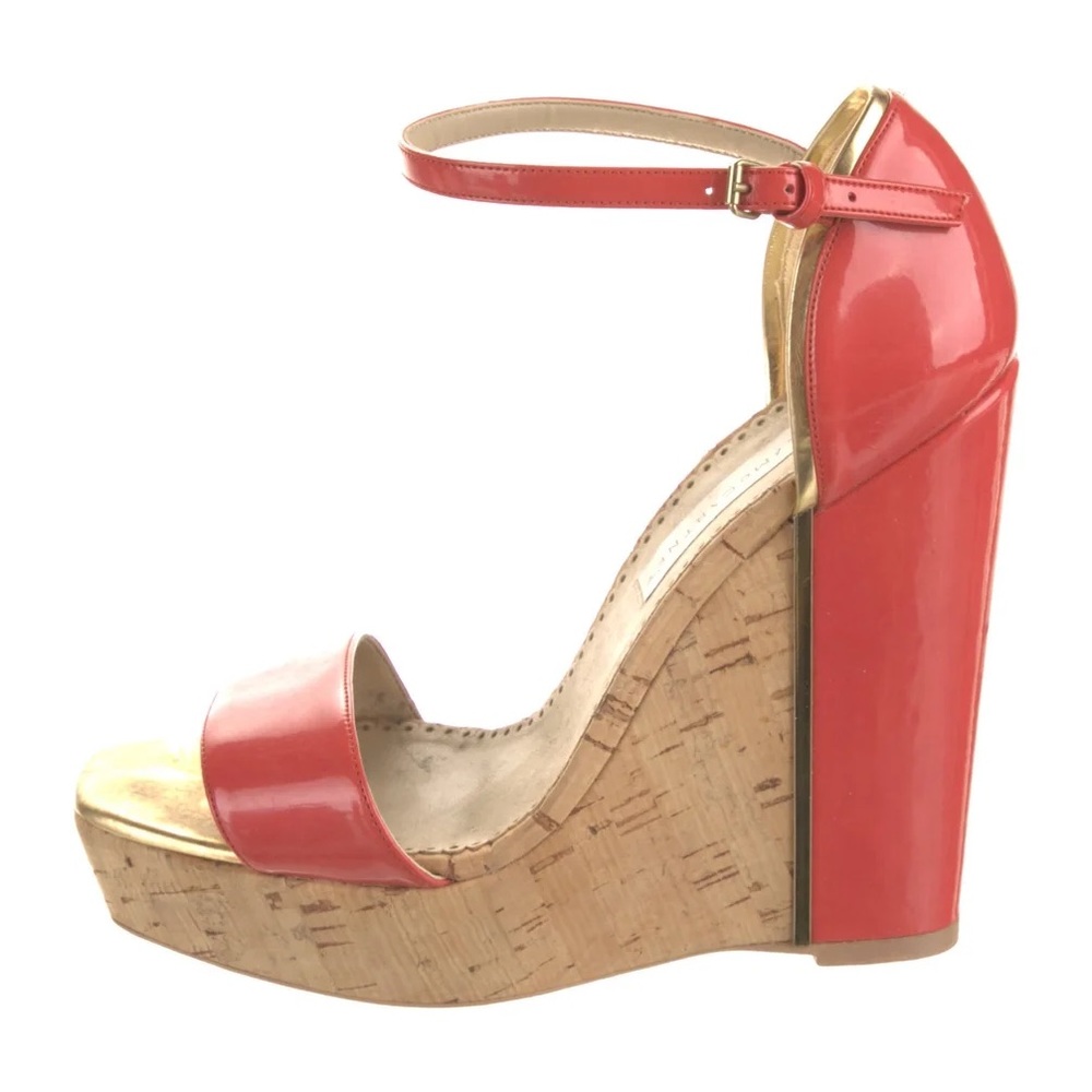 Stella Mccartney D'orsay Patent Cork Wedge in Coral